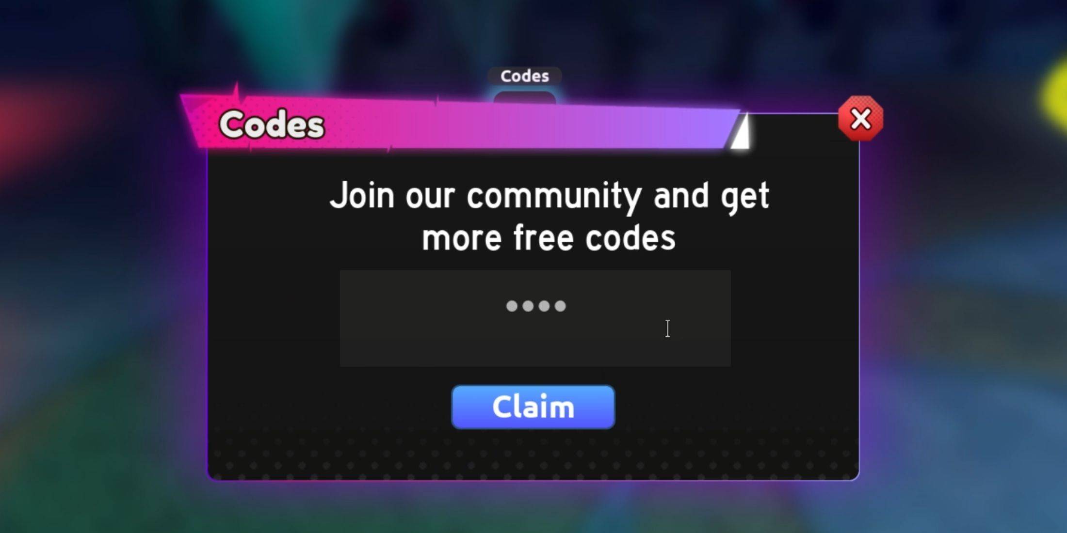 Code Redemption Screen