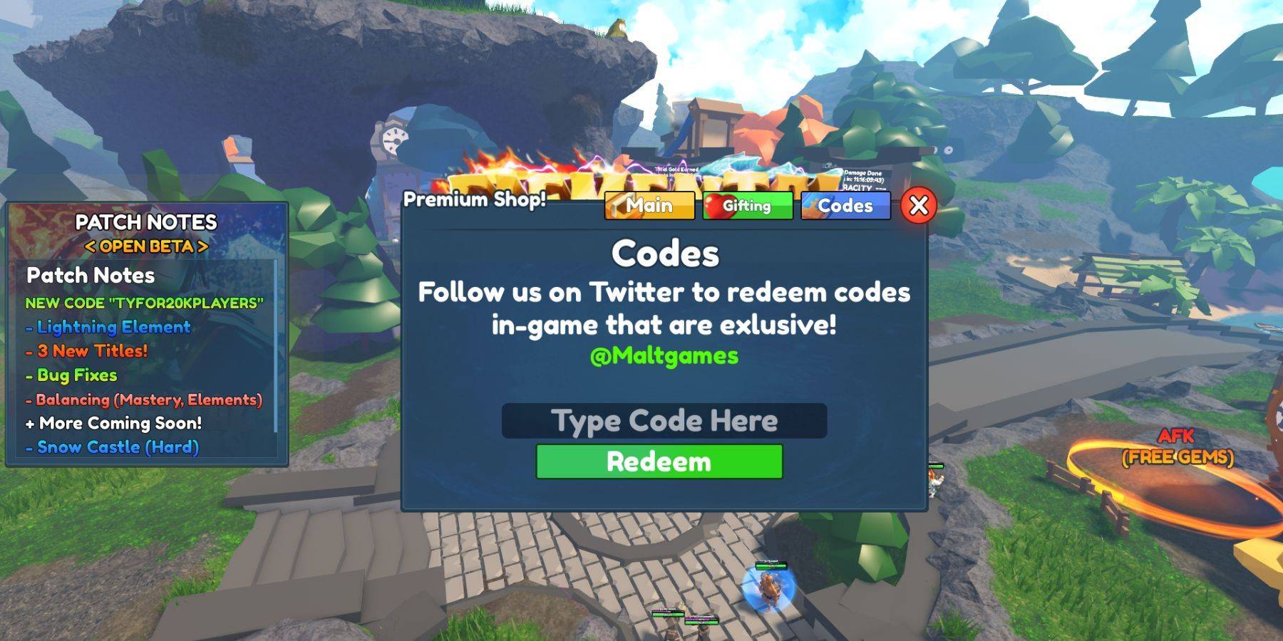 Redeeming Codes in Elemental Dungeons