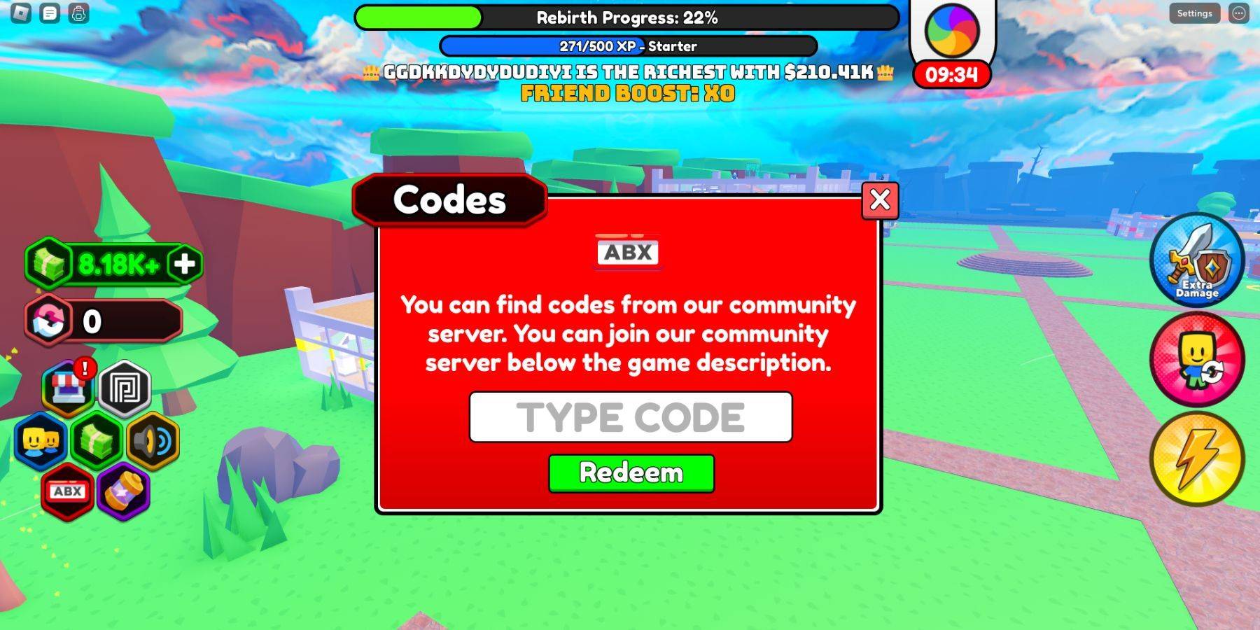 Input del codice Tycoon dell'Anime Power