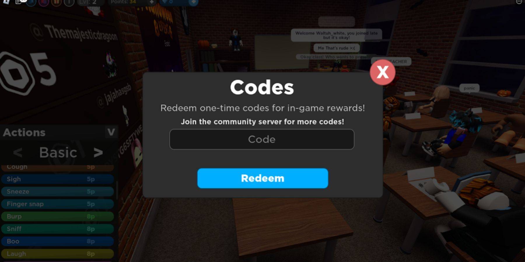 Code Redemption Button