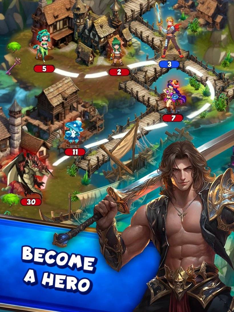 Gameplay screenshot showing Dragon Ring's vibrant overworld: a misty swamp village where colorful characters await interaction along winding paths